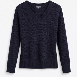 Vince Navy Waffle Knit V-Neck Sweater Size S | Textured Knit Pullover
